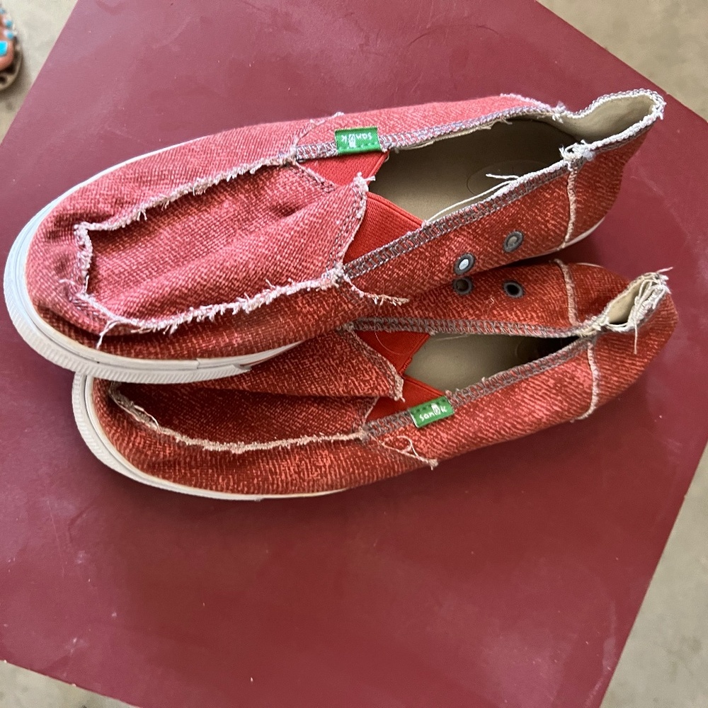 Sanuk colored canvas slip on